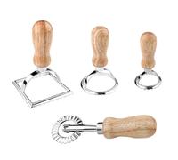 Relota 4 Pezzi Stampo per Ravioli, Stampi per Ravioli Set, Taglia Ravioli, Forme per Ravioli, Rotella Tagliapasta per Tortellini, Ravioli Maker con Manico in Legno, per Fare Pasta Gnocchi e Biscotti