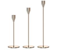Relota Set di 3 Porta Candele da Tavolo 33/28/22cm, Portacandele Oro in Metallo, Candelabro Moderno, Natalizio Candelabri, Candeliere per Matrimoni, Compleanni, Natale, Cena a Lume di Candela