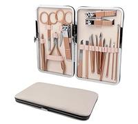 Relota Tagliaunghie Set Acciaio Inox Oro Rosa, 18 pezzi Set Manicure Professionale con Bella Box Pelle Beige per Manicure, Pedicure, Grooming Kit Strumenti per Manicure e Pedicure per Viaggi o Casa