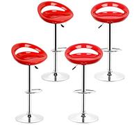 RELOVE 4x Sgabelli da bar in plastica regolabile in altezza con schienale girevole design elegante selezione, materiale:plastica-Rosso -2pc