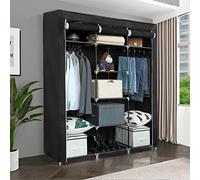 RELOVE Armadio Guardaroba XL Salvaspazio In Tessuto Con 9 Ripiani e 2 Barre Appendiabiti, Mobile Appendiabiti Multiuso Con Rivestimento Richiudibile Antipolvere,Cabina Armadio,175 * 150 * 45cm, Nero