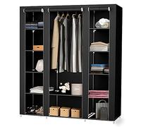 RELOVE Armadio pieghevole, in tessuto, con asta appendiabiti e ripiani, rivestimento per divano per camera da letto, spogliatoio, 172 x 134 x 43 cm, colore: nero