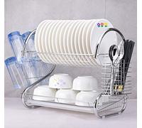 RELOVE Scolapiatti 2 Livelli Scolapiatti da Appoggio 2 Livelli Acciaio Inossidabile Scolapiatti da Lavello Rastrelliera per Tagliere con Vassoio Antigoccia, Staccabile 40*26*37 cm