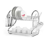 RELOVE Scolapiatti a 2 livelli, multifunzione, supporto per ciotola per tazze, scolapiatti con vassoio di scarico per cucina, 40 x 26 x 37 cm (gabbia per baguette + portabicchieri)