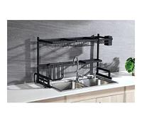 RELOVE Scolapiatti Nero 2 fasi Scolapiatti in Acciaio Inossidabile con Cestino per Posate, Porta Bevanda e Lavello di Scarico Rapido (nero)