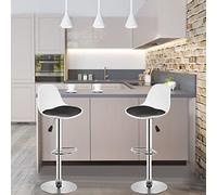 RELOVE Set di 2 Coppia Sgabello da Bar Moderno Sgabello Alto con schienale in Simipelle Sedia Alta da Cucina Regolabile Girevole-PU (bianco+nero)-2pz