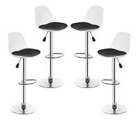 RELOVE Set di 4 Sgabello da Bar Moderno Sgabello Alto con schienale in Simipelle Sedia Alta da Cucina Regolabile Girevole-PU (bianco+nero)-4pz
