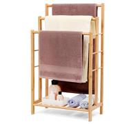 Relquorax Portasciugamani in bambù con ripiano, portasciugamani indipendente, scaletta portasciugamani con 3 aste, bagno, soggiorno, salvaspazio (altezza 86 cm)