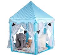 RELSY Tenda pop-up blu per bambini, con luci a LED e bandierine, stile gazebo blu, 140 x 140 x 135 cm