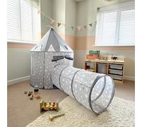 Relsy Tenda Pop Up Grigia per Bambini, Tenda da Gioco Grigia con Tunnel, Set Tenda Castello e Tunnel da Gioco 180cm, Tenda da Gioco 135 X 100cm