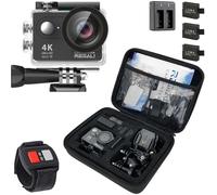 REMALI CaptureCam 4K Ultra HD and 12MP Waterproof Sports Action Camera Kit with Carrying Case, 3 Batteries, Dual Battery C.