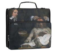 Rembrandt Anatomy Lesson Dr. Deijman - Raccoglitore a 3 anelli da 3,8 cm, resistente, con cerniera, con tracolla, per scuola media, con manico