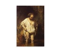 Rembrandt Harmenszoon Van Rijn-Hendrickje che fa il bagno in un fiume (1654) dipinto su tela da parete poster con stampa a scorrimento