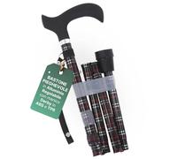 REMEDIA ONE - Bastone per Anziani Pieghevole in Alluminio Anodizzato con Impugnatura Derby Morbida, Bastone da Passeggio Regolabile H. 83-95 cm - Tartan