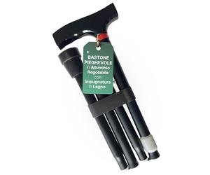 REMEDIA ONE Bastone per Anziani Pieghevole in Alluminio Anodizzato, Nero | Bastone da Passeggio con impugnatura in legno, Regolabile nelle versioni corta 77,5-87,5 cm e lunga 82,5-92,5 cm