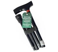 REMEDIA ONE - Bastone Pieghevole in Alluminio Regolabile con Impugnatura in Legno e Puntali Antiscivolo - Nero