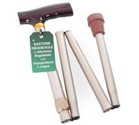 REMEDIA ONE - Bastone Pieghevole in Alluminio Regolabile con Impugnatura in Legno e Puntali Antiscivolo - Bronzo