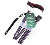 REMEDIA ONE - Bastone Pieghevole per Donna in Alluminio Regolabile con Impugnatura in Legno e Puntali Antiscivolo