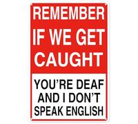 Remember If We Get Caught You'Re Deaf And I Don'T Speak English Targa In Latta Facile Da Installare Targhe In Latta Decorazione Targa In Metallo Per Officina Pub Bar 20X30Cm