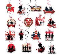 Remembrance Day, 16 stelle filanti da appendere a forma di papavero per non dimenticare, decorazione per eventi, soffitto, interni ed esterni