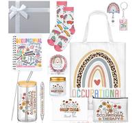 Remerry Set di 12 regali per terapia occupazionale per donne OT Month Apprezzamento Set include borsa tote penna tazza di vetro candela notebook braccialetto porta badge per laurea insegnante studente