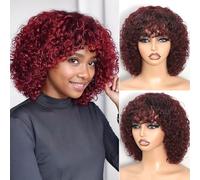 REMESSE Parrucca corta ricci Bob capelli umani con frangia Parrucca corta per capelli umani ricci per donne nere Glueless Densità 250% Parrucca per capelli umani con frangia 99J 10 pollici