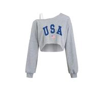 Remidoo Top con spalle scoperte da donna felpa corta a maniche lunghe top asimmetrico patchwork camicia, Grigio Usa, M