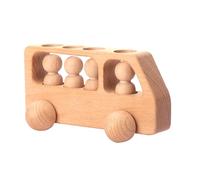Remingtape Set da gioco per autobus in legno per bambini, blocchi educativi, auto in legno naturale, piccola bambola, giocattolo da dentellare, regalo di compleanno
