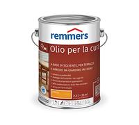 Remmers Olio curativo larice, 2,5 litri, olio a decorativo base di solvente legno all'interno e all'esterno, idrorepellente, tonalità di colore brillanti, adatto per mobili da giardino e terrazze in legno