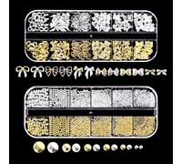 REMMUSSS Charm Unghie, 2 Scatola Charm Dorati per Unghie, Cuore d'amore Rivetti con Perline per Nail Art, Unghie Artistiche Gioielli per Ragazze e Donne, Decorazioni Nail Art, per Unghie Design