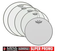 REMO AMBASSADOR CLEAR SET PELLI 12" 13" 16" 22" + 14" SABBIATA PELLE BATTERIA