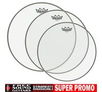 REMO AMBASSADOR CLEAR TRASPARENTE SET PELLI 12" 13" 14" PELLE BATTERIA ACUSTICA