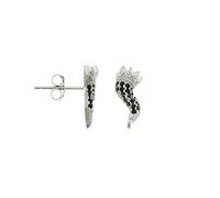 Remo Gammella Orecchini Donna Cornetto in Argento 925 bagnati in Oro Bianco con Zirconi Neri. Orecchini Cornetto Portafortuna Argento 925.