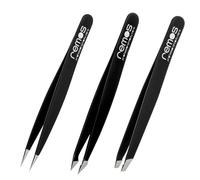 REMOS - Set di 3 pinzette per sopracciglia, schegge e combinate, in nero