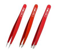 REMOS - Set di 3 pinzette per sopracciglia, schegge e combinate, in rosso