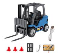 Remote Control Forklift 11 Channel Rc Forklift Cranes Construction Toys, 1/64 Scale Alloy RC Forklift Truck, with Wireless Controller, Accessories, for Mechanical Fans and Model Collectors (Blue)
