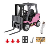 Remote Control Forklift 11 Channel Rc Forklift Cranes Construction Toys, 1/64 Scale Alloy RC Forklift Truck, with Wireless Controller, Accessories, for Mechanical Fans and Model Collectors (Pink)