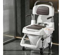 Removable Bucket Commode Stool, Sgabello Con Secchio Rimovibile, Sedia Doccia Al Letto 4-In-1, Braccioli Imbottiti Girevoli 180°, Altezze Regolabili, In intura + Pedale(Mobile wheels)