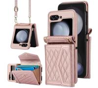 Remterad per Samsung Galaxy Z Flip 6 Custodia, Caso di auto-cinghia-z flip 6Phone Case in pelle zflip6 casi con custodia per 4 carte【Antigoccia】【Anti-impronta】-Oro rosa.