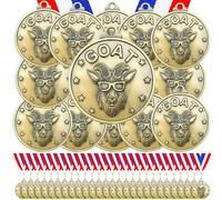 Remuuly 60 medaglie 3D con scritta "Greatest of All Time", con ciondolo a forma di capra in oro, con nastro per collo, trofeo MVP, per tutti i tempi, per vincitore del campione della lega