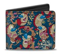 Ren and Stimpy Buckle-Down PU Bifold - Ren Stimpy Multi-Pose Collage Blue Double Folding Portafoglio, Multicolore, 4.0 x 3.5 US