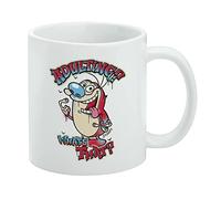 Ren and Stimpy - Tazza da caffè in ceramica con scritta in inglese "What's That?", idea regalo per caffè, tè e bevande calde, 325 ml, colore: bianco
