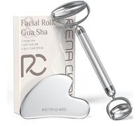 Rena Chris Gua Sha e Rullo in Acciaio Inox per il Viso, Massaggiatore Lifting e Guasha Viso, Scolpire la Mascella e Ridurre le Borse, Idea Regalo Perfetta, Bellezza e Skin Care Kit(Argento)
