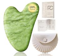 Rena Chris Gua Sha Facial Tools-Xiuyan Jade Gua Sha Stone per il massaggio del viso, scolpire la mascella e ridurre le borse con custodia in silicone (verde)