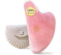 Rena Chris Gua Sha Strumenti Viso, Guasha in Quarzo Rosa Ergonomico per Massaggio, Sculpting Mascella e Riduzione Gonfiore con Custodia Silicone (Rosa)