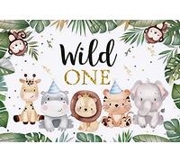 Renaiss 1.5x1m Animali della giungla 1 ° compleanno Sfondo Safari Animals Wild One Greenery Fotografia Sfondo Decorazione per feste Baby Shower Cake Table Banner Studio Puntelli