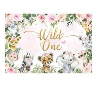 Renaiss 1.8x1.2m Giungla Animali Selvaggio Uno Sfondo fotografico Rosa Fiori Foglie Animale Sfondo Ragazze Primo Compleanno Festa Decorazione Tavola della torta Striscione Vinile Photo Props Studio