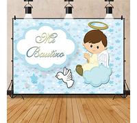 Renaiss 1.8x1.2m La mia Comunione Sfondo per ragazzi Angelo Blu Sfondo di fotografia Neonato Compleanno Decorazioni per feste di battesimo Banner da tavola per torte Puntelli fotografici