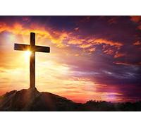 Renaiss 2.2x1.5m Gesù Cristo Croce sfondo Tramonto Montagna Sepolcro Signore Pregare Fotografia Sfondo Nascita di Gesù Sfondo Crocifissione Religioso Natale Pasqua Foto Studio Puntelli