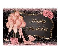 Renaiss 2.2x1.5m Sfondo di compleanno rosa Glitter scarpe di cristallo lucido Palloncino rosa Decorazioni per feste rosa 16th 18th Girl Women Cake Table Banner Photo Booth Puntelli di tiro
